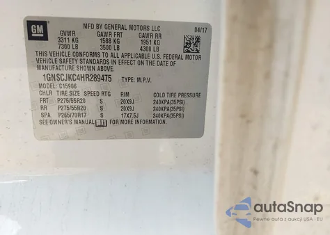 2017 Chevrolet Suburban Premier from USA, damaged, VIN 1GNSCJKC4HR289475